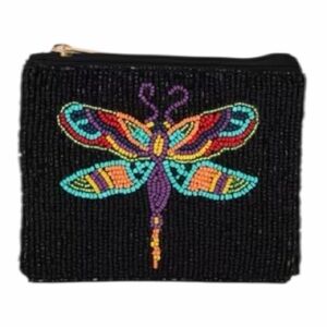Colorful Beaded Dragonfly Themed Coin Purse NWT